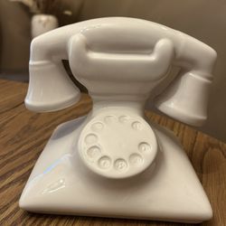 Rotary phone - white ceramic vintage kitsch retro decor 