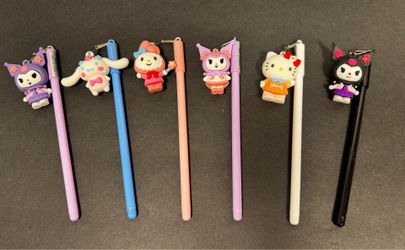 Set of 6 Sanrio Figurine Charms Ball Point Pens ~ New ~ Kawaii