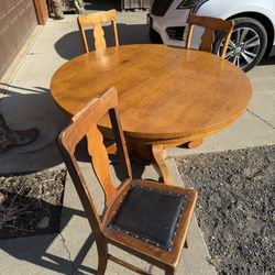 Antique Oak Table With Five Chairs