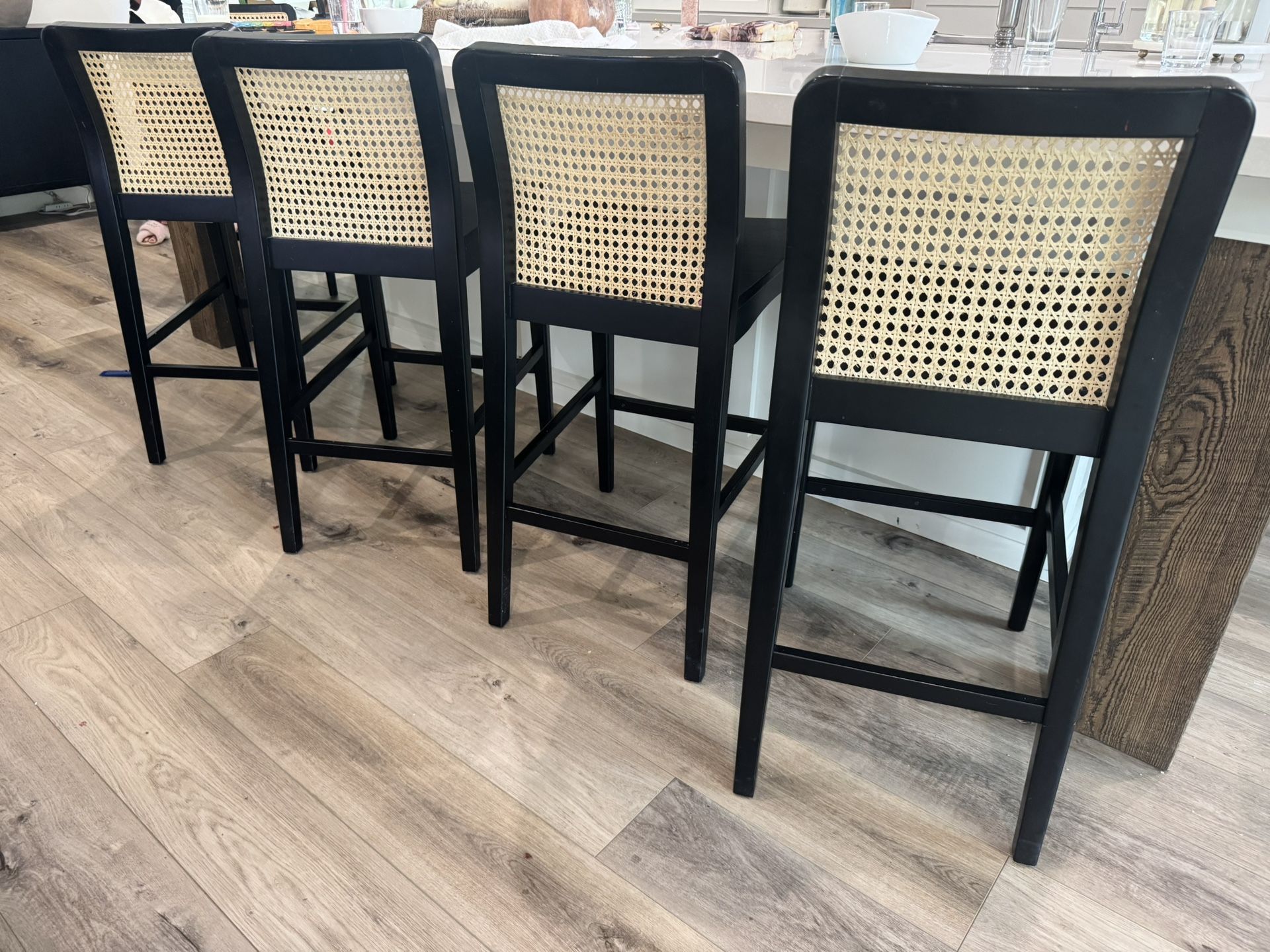 Black Cane Back Wooden Counter Stools