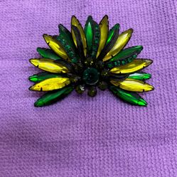 Vintage Selini Green And Yellow Brooch
