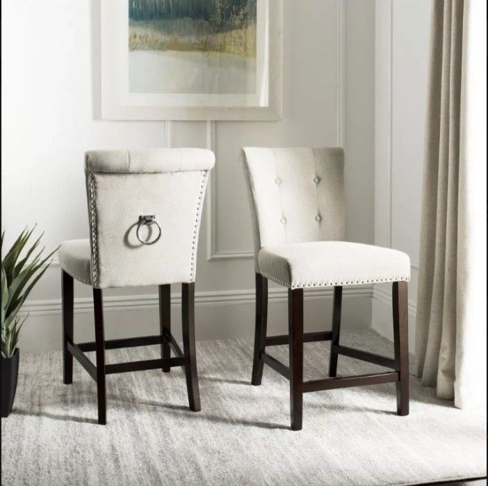 SAFAVIEH 29.5-inch Taylor Bar Stool - Light Grey / Espresso (Set of 2) ( Brand New)