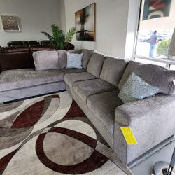 Light Gray L Shaped Large Comfort Altari Alloy Sectional Couch With Chaise| Sleeper Optional | Dark Gray Optional @ Brand New Living Room Set Delivery