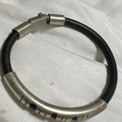Vintage Taxco Mexico Sterling Leather Cord Bracelet 