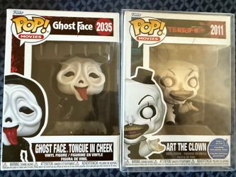 2035 ghost face tongue in cheek and 2011 art the clown Funko pop bundle
