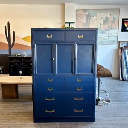 Beautiful Navy Blue Armoire / Campaign Wardrobe 