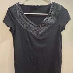 NEW-Banana Republic Blouse V Shape Lace, 100% Pima Cotton, Size: S