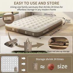 Naturehike California King Air Mattresses with Rechargeable Built-in Pump, Inflatable Mattress, Portable Blow up Mattress, Air Bed for Home, Camping,