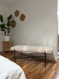 Clarkston Metal Base Upholstered Bench Cream Boucle - Threshold™ designed with Studio McGee: Entrywa