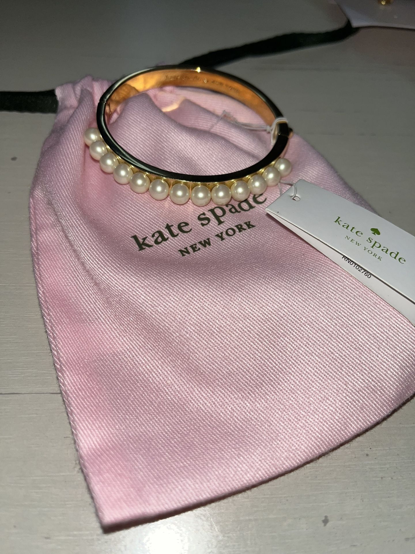 kate spade- pearly delight - pearl and rose gold- hinge bangle bracelet-NWT- $98