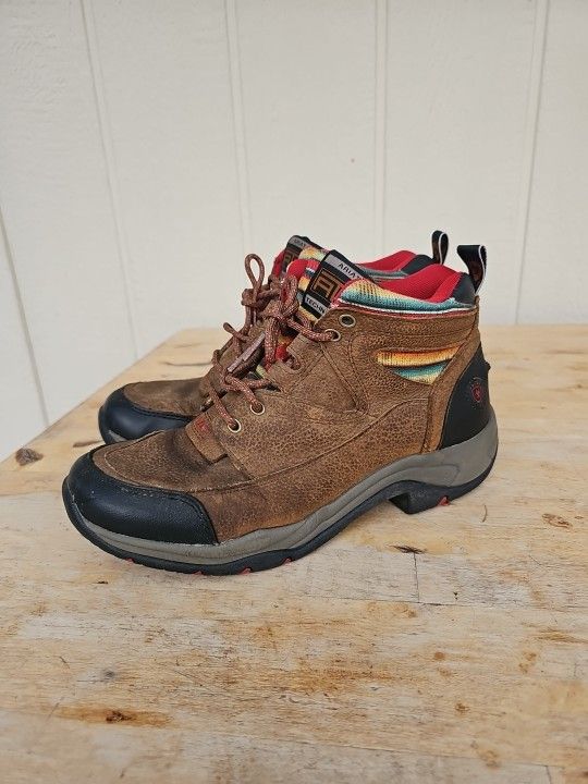ARIAT TERRAIN ATS WALNUT LEATHER ANKLE BOOTS TRAIL HIKING SHOES US WOMEN SZ 10 B