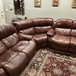 Dark Brown L-shaped Leather Electric Recliner Sectional Couch