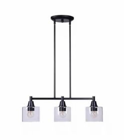 3-Light Black Linear Island Pendant Hanging Light, Kitchen Lighting with Clear Glass Shades