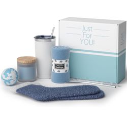 Get well soon gift baskets for women, sympathy gift baskets, care package, self care gifts for women, coffee mug, white and light blue