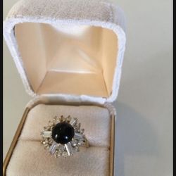 14k Gold Ring - Cubic Zirconia/ Onyx