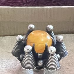 Vintage Sterling Silver 925 Honey Amber Traditional Castle Pilskalnes Latvia Ring Size 7