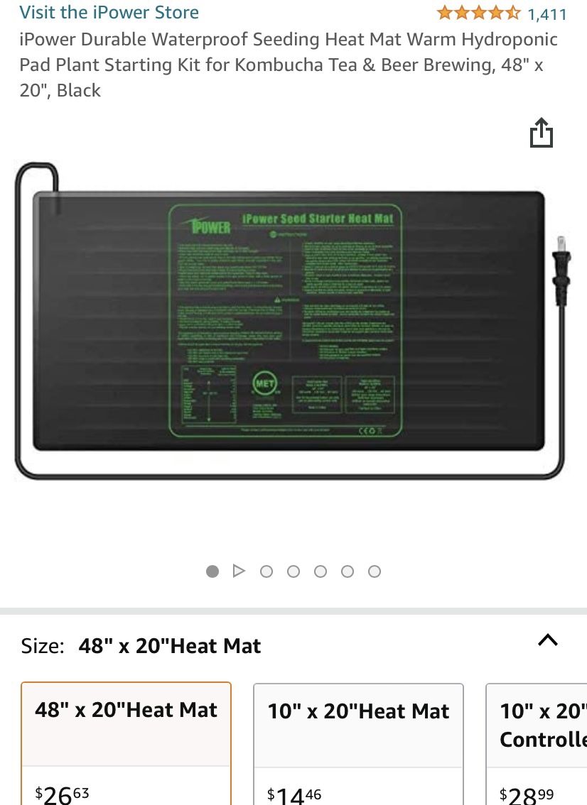 iPower Durable Waterproof Seeding Heat Mat Warm Hydroponic Pad Plant Starting Kit for Kombucha Tea & Beer Brewing, 48" x 20", Black