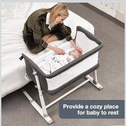 RONBEI Gray Baby Bedside Sleeper/Bassinet
