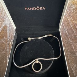 Brand New Pandora Necklace With Heart Round Charm 