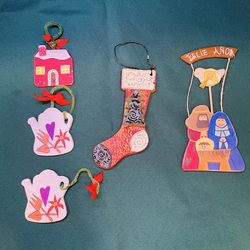 Vintage hand painted wood/resin Christmas ornaments set