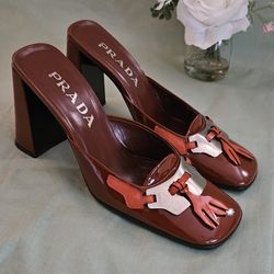 Women's PRADA Multicolor Patent Leather Slide-On Block Heels Size 6 US (LIMITED EDITION)