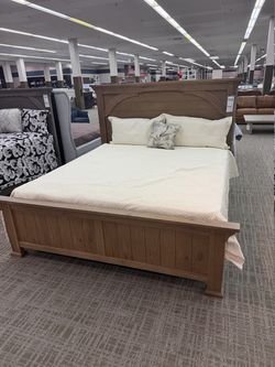 Rustic Wood Panel Bed with Slatted Footboard - Medium Warm Brown | Headboard
