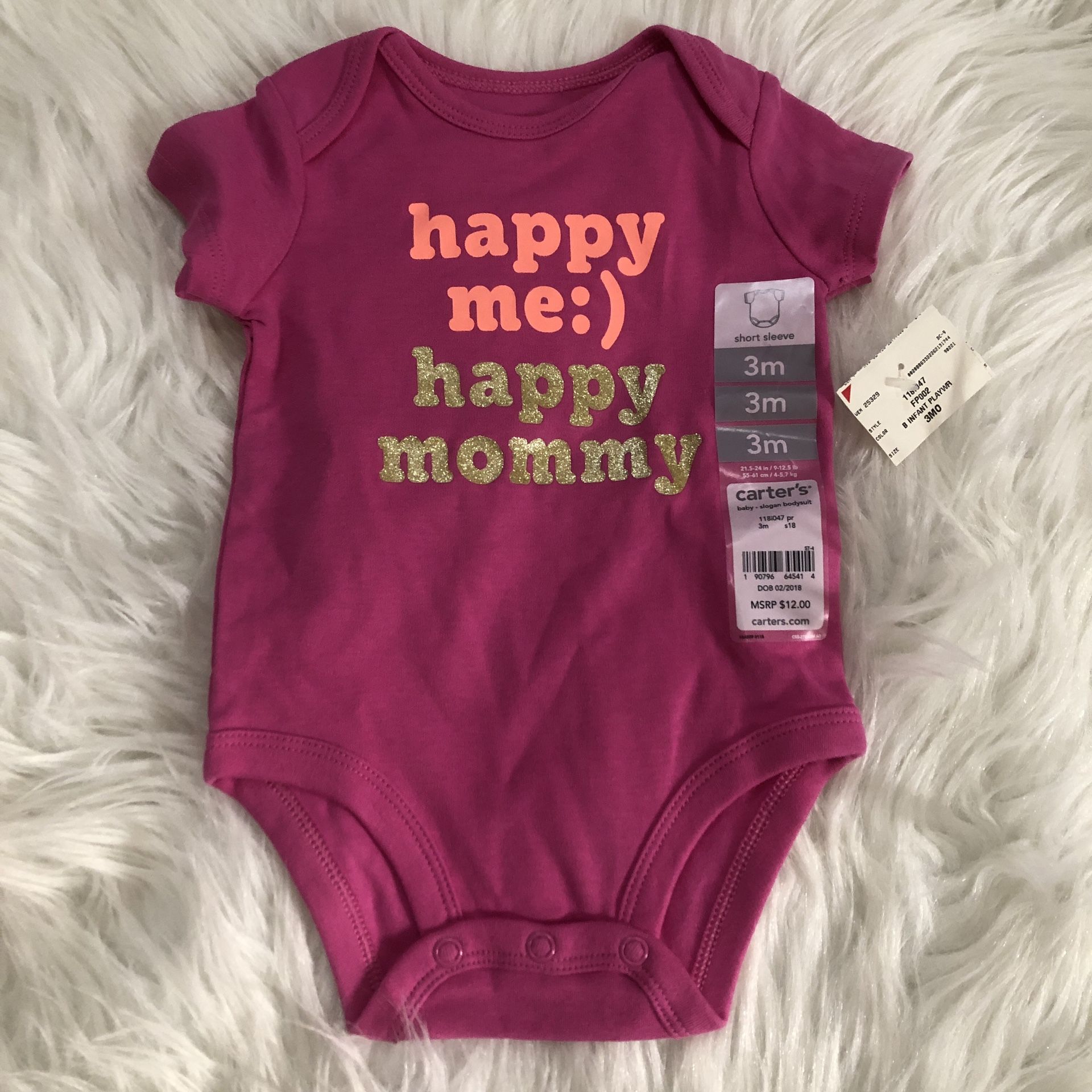 Carter’s 3M “Happy Me Happy Mommy” hot pink baby girl onesie/bodysuit NWT