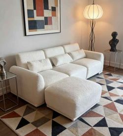 Modern Bouclé Sectional Sofa with Ottoman, Modular Upholstered Couch, Deep Seat L-Shaped Sofa for Living Room, Apartment & Home