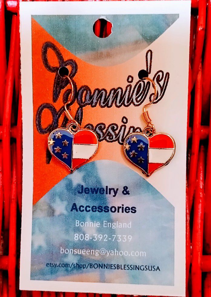 !!FREE PATRIOTIC RED WHITE and BLUE FLAG, HEART, or STAR EARRINGS!! 