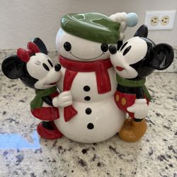 Rare Holiday Mickey & Minnie Ceramic Cookie Jar