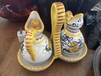 Olive Oil And Vinegar Set From Italy - Hand Painted