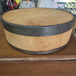 Vintage Wooden Cheese Box With Metal Banding