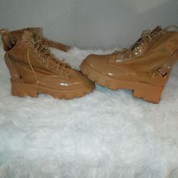 Womens Brown & Gold Combat Booties Size 8 1/2