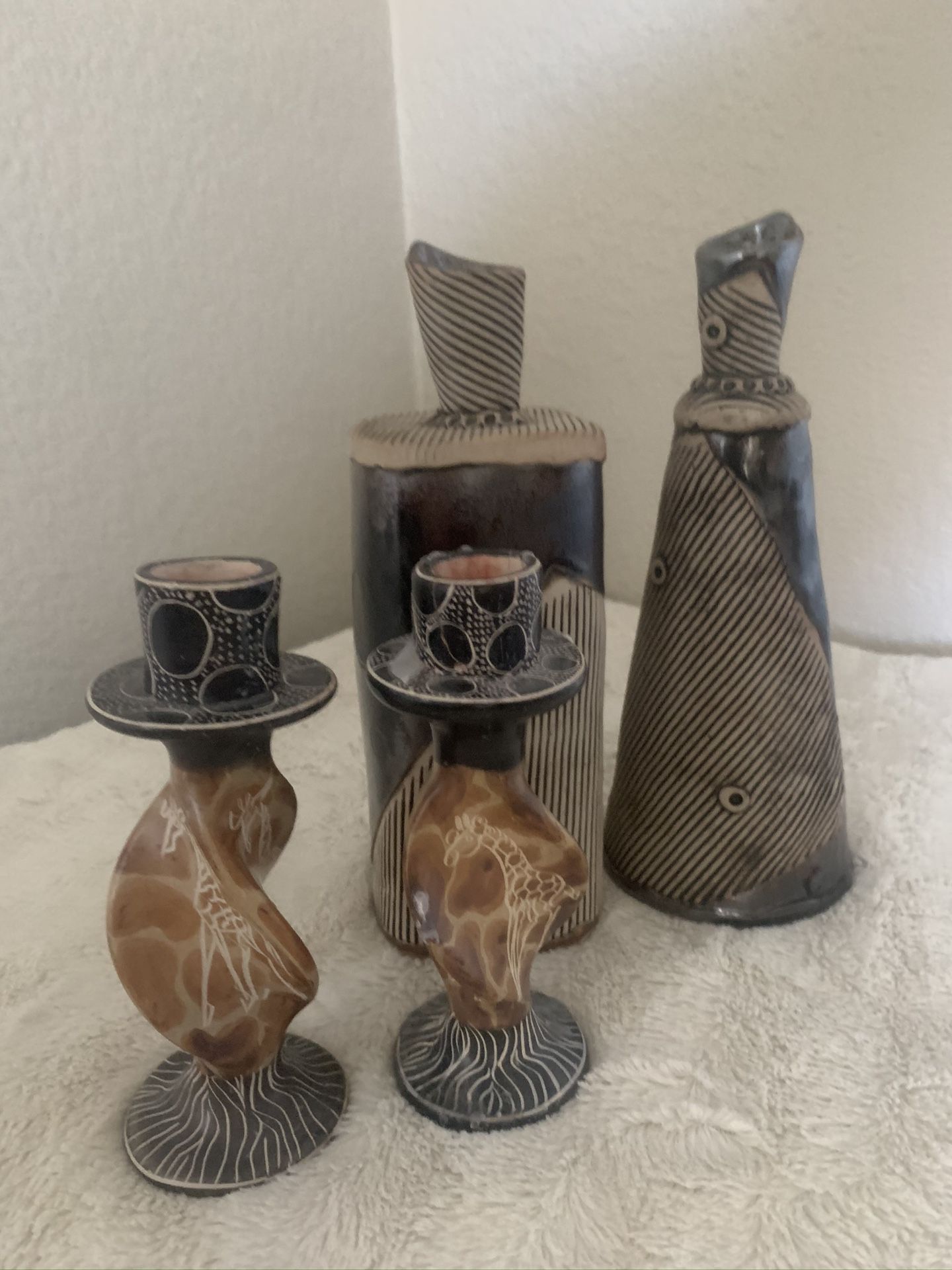 Pottery decor candle holders & vases - gorgeous earthy set