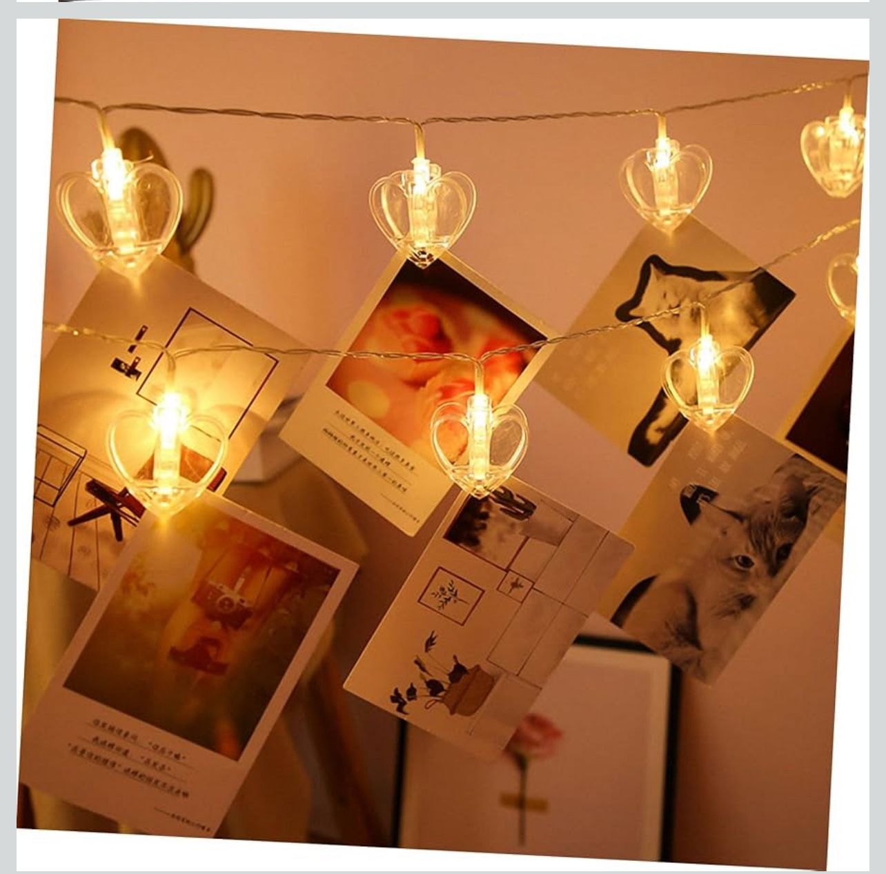 GANAZONO 1set Heart-Shaped Photo Clip String Lights Decorative Led Warm for Home Party Bar Shopping Mall No Battery Required Cozy Atmosphere Creation