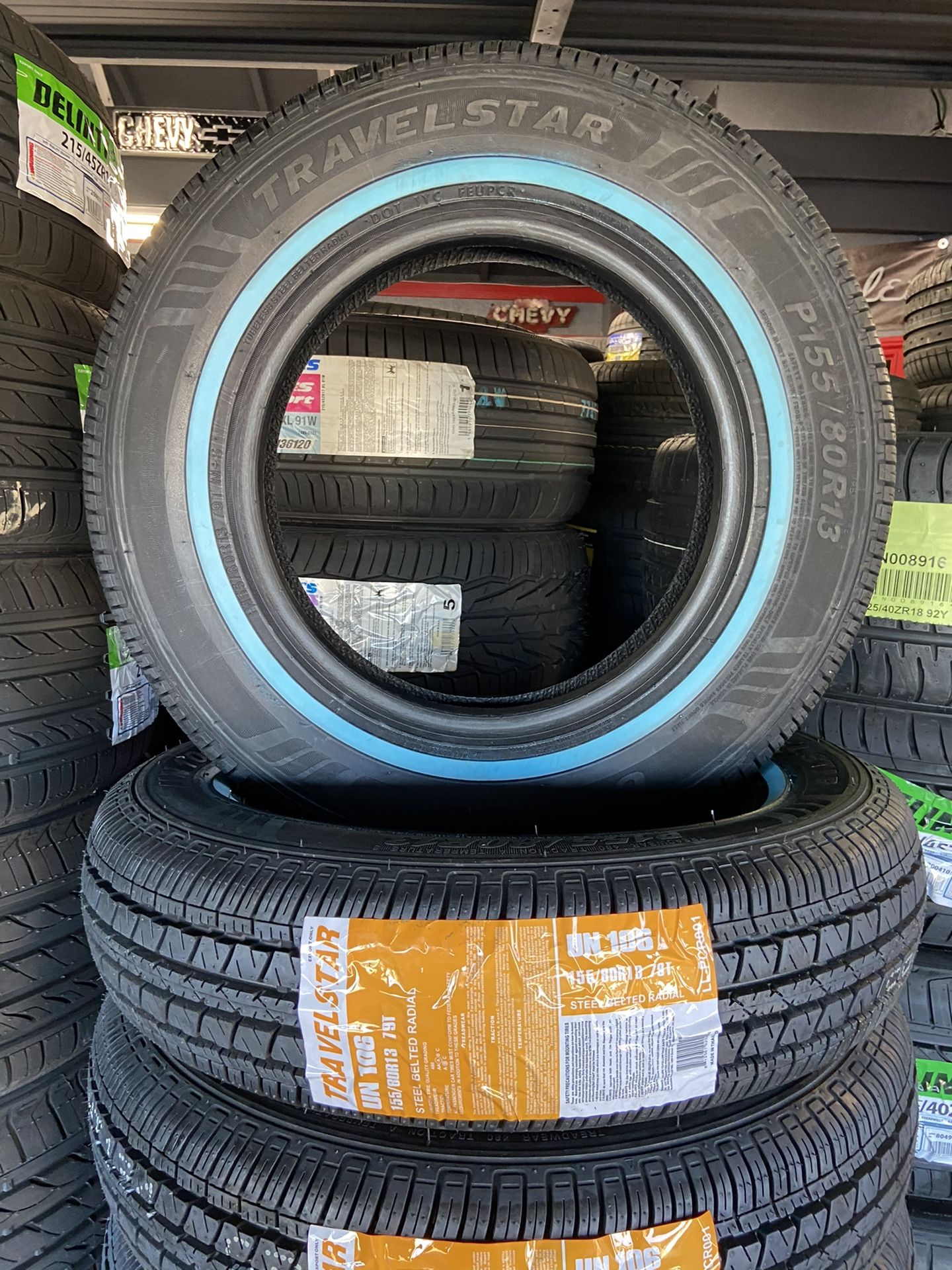 13" WHITEWALLS 155/80R13 $55 EACH NEW TRAVELSTARS UN106 155/80/13 WHITEWALL 155/80R/13