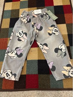 H&M Disney Minnie Mouse Jeans Toddler Girls 2T Gray Relaxed Fit- New With Tag