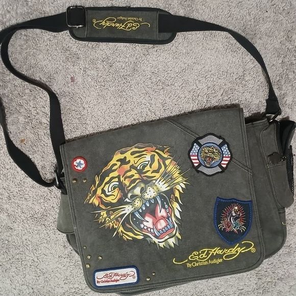 Ed Hardy Olive Messenger Bag