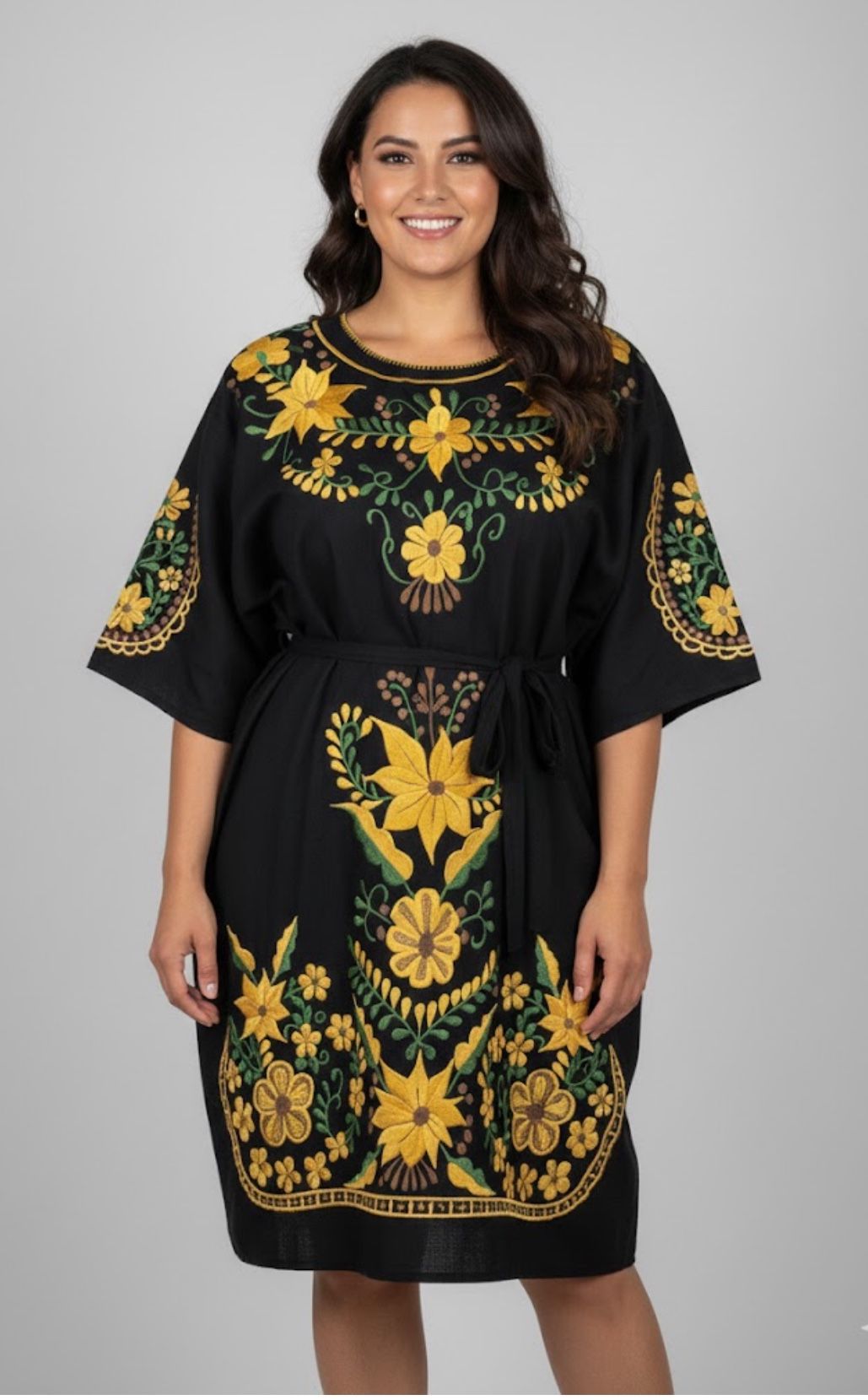 Handmade Mexican Linen Cotton Dress 2XL 3XL | Embroidered Plus Size Boho Tunic