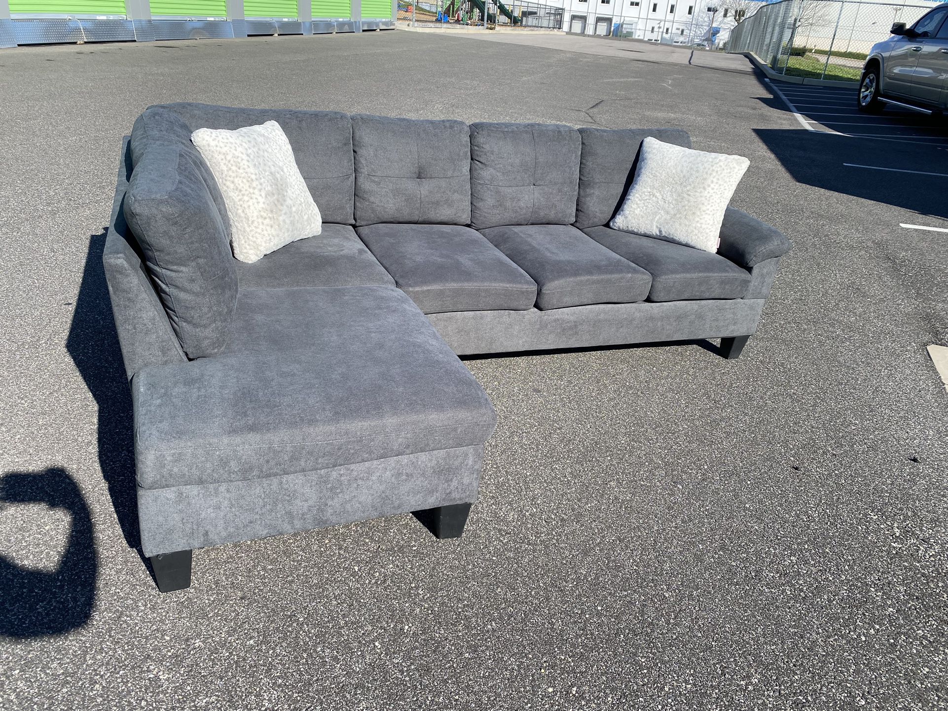 FREE DELIVERY AND INSTALLATION - Partner Furniture Polyester Fabric Gray Sectional (Look my Profile)