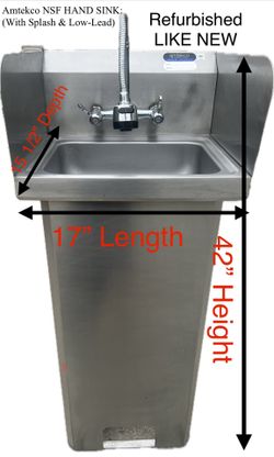 CLEARANCE Amtekco NSF HAND SINK: (With Splash Guard & pedestal Base) Stainless Steel. 