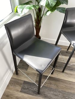 Set of 2 Counter Leather Stools Gray