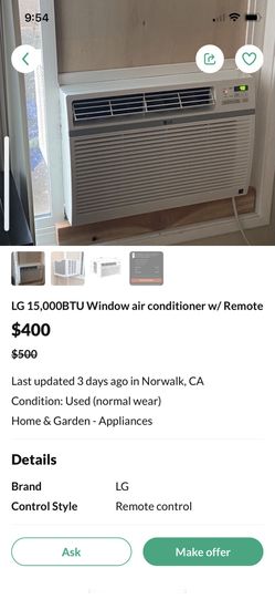 LG 15,000BTU Window air conditioner w/ Remote