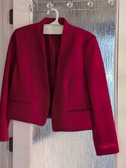 Ann Taylor Red Cropped Blazer Open Front