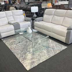 Beautiful Living Room Furniture Set😱Two Tone White & Grey Reclining Sofa&Loveseat Available Now Only $899