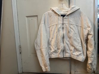 Cream Corduroy cropped hooded jacket