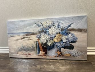 Coastal Blue Flower Wall Art - 20x40inch - NEW