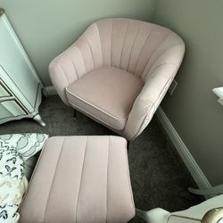 Light Pink Barrel Accent Chair With Ottoman Modern Mid Century