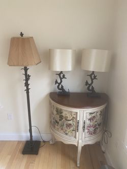 Lamp Set Bird On Branch Floor Lamp And Table Lamp Pair 