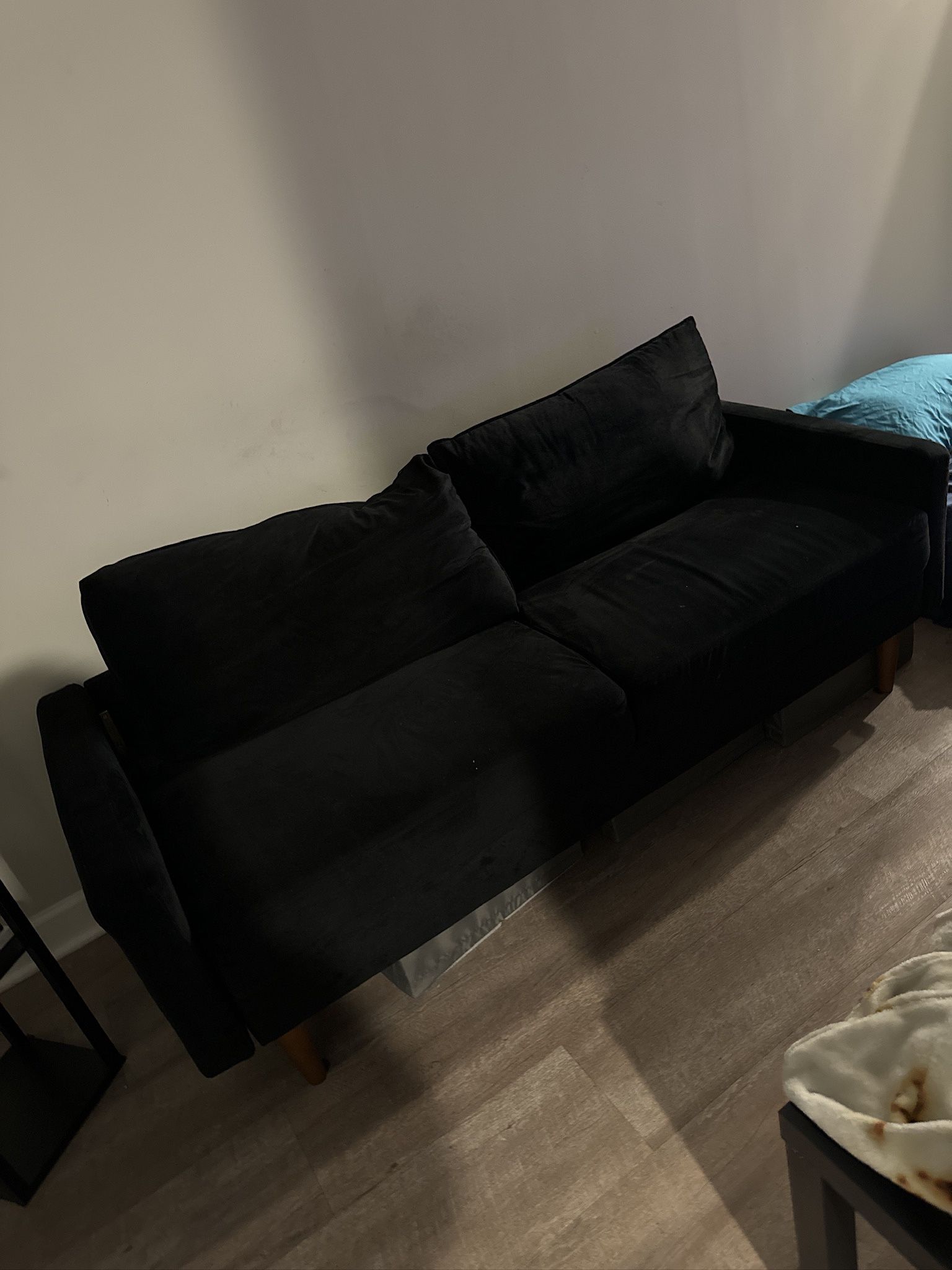 Modern Black Velvet Sofa – Excellent Condition